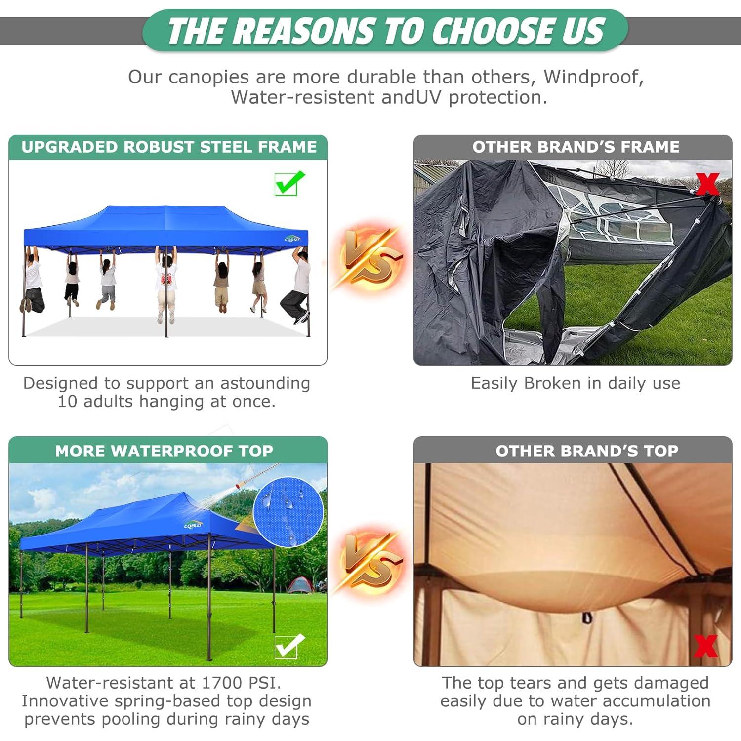 Cobizi 10x20 Canopy Tent, Heavy Duty Pop up Canopy with Sidewalls, Waterproof Easy Setup Canopy with Mosquito Netting, Outdoor Instant Screen Tents for Parties, Wedding, Backyard with Carry Bag