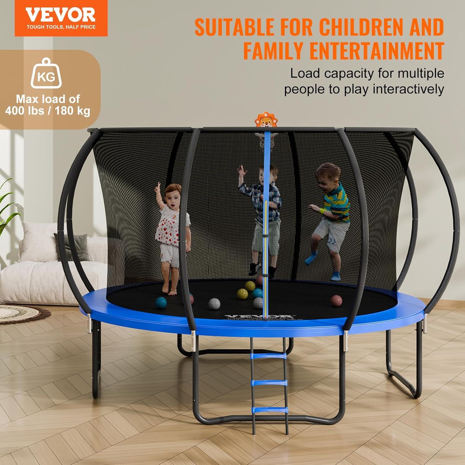 Vevor 12 ft Blue Round Trampoline with Enclosure Net