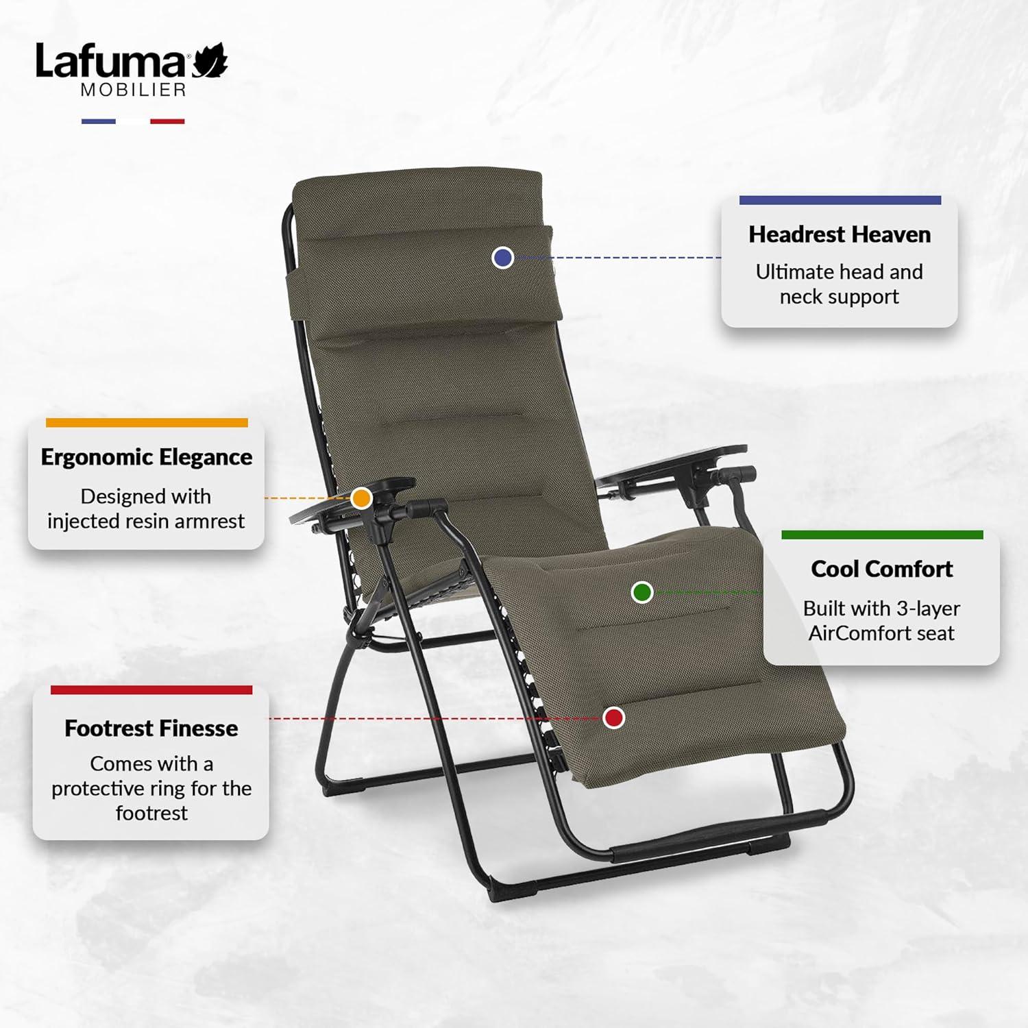 Lafuma Futura Air Comfort Outdoor Zero Gravity Steel Folding Recliner Chair for Camping, Backyards, Patio, Lawn, and Garden, Taupe