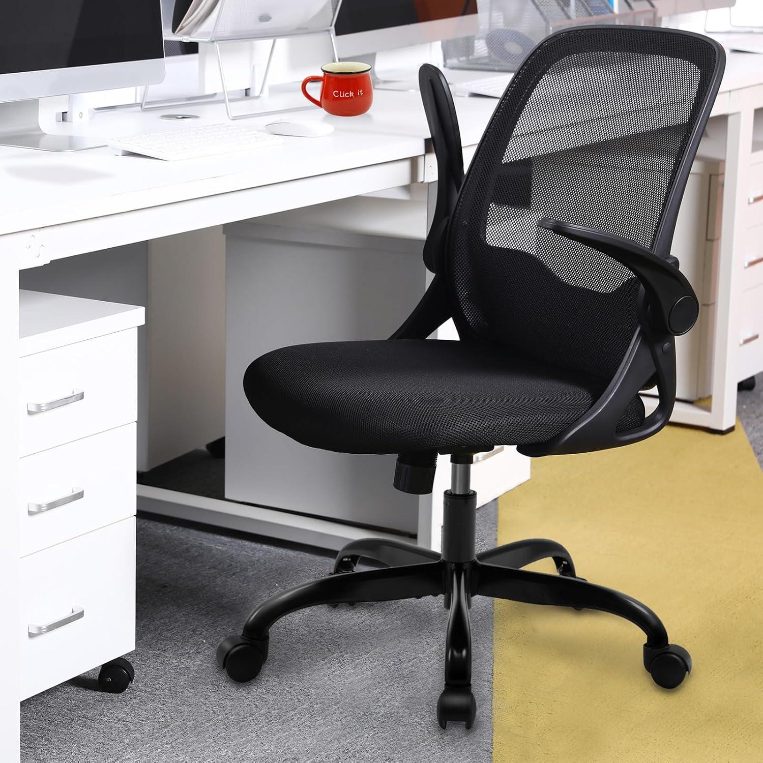 Black Mesh Ergonomic Swivel Task Chair with Adjustable Arms