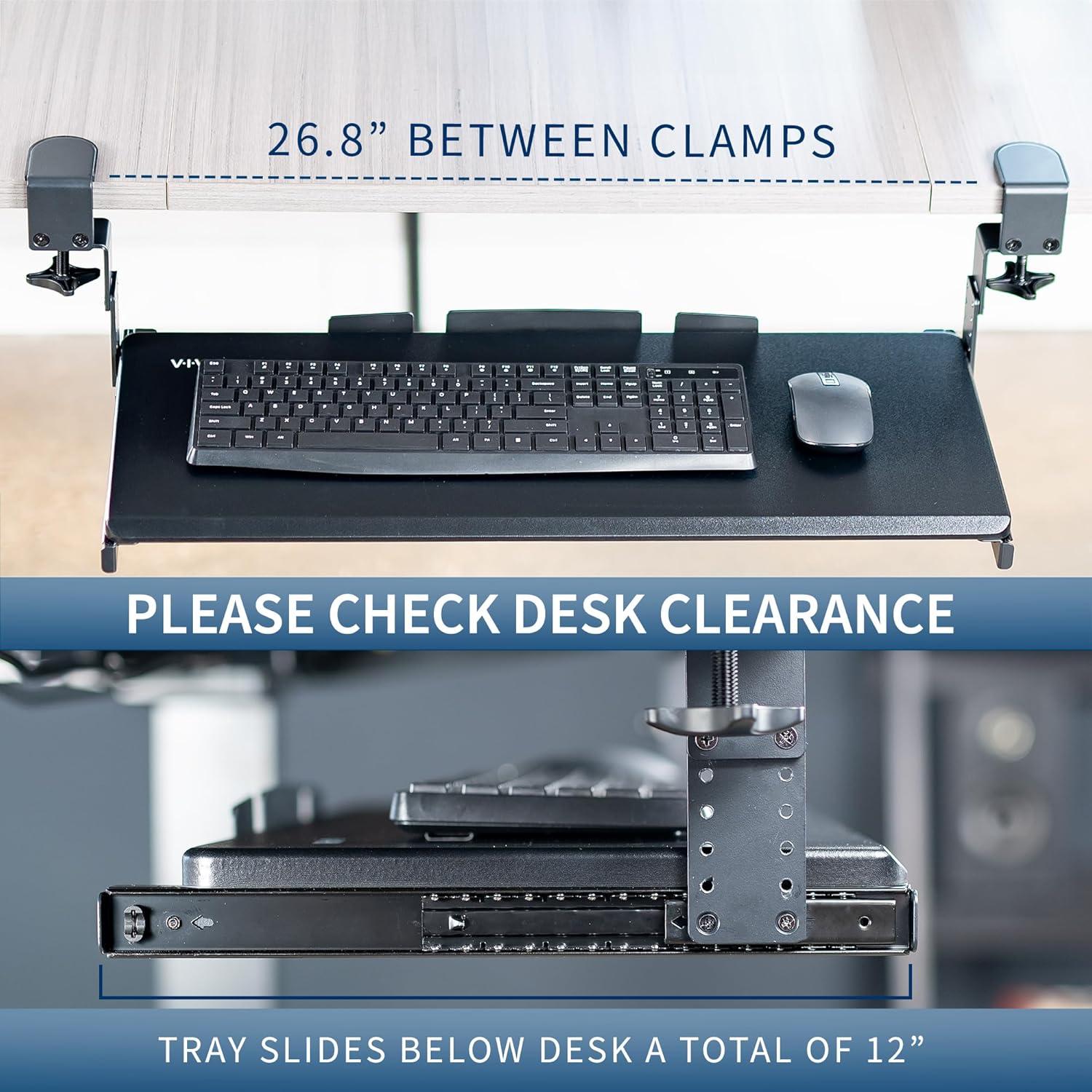 VIVO Black Clamp-on Height Adjustable Keyboard and Mouse Under Desk Slider Tray