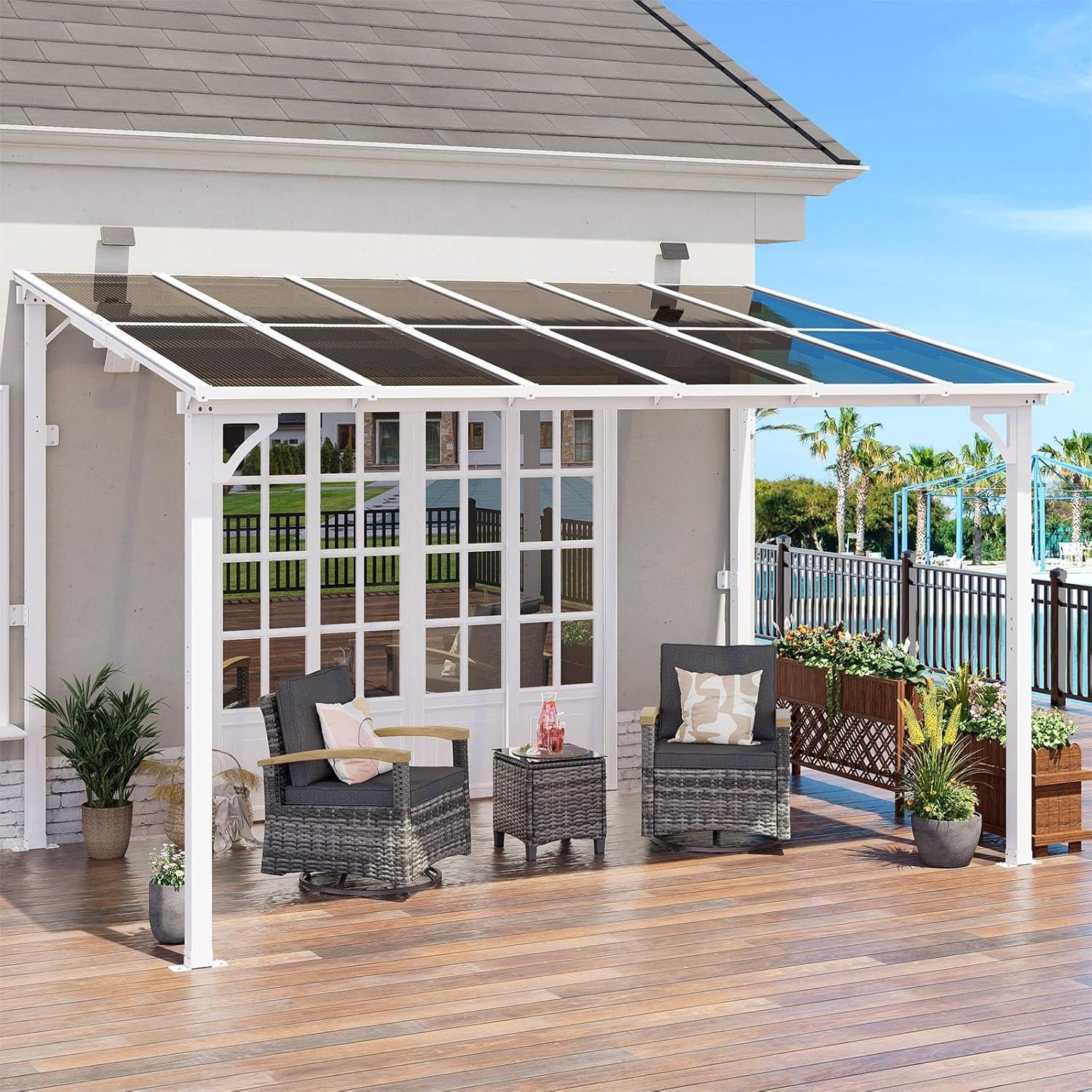 MEISSALIVVE Gazebo, Wall Mounted Gazebo, Lean To Metal Awnings Gazebos, Gazebo Pergola With Sloped Roof, Outdoor Patio Gazebo Awning For Backyard, Deck