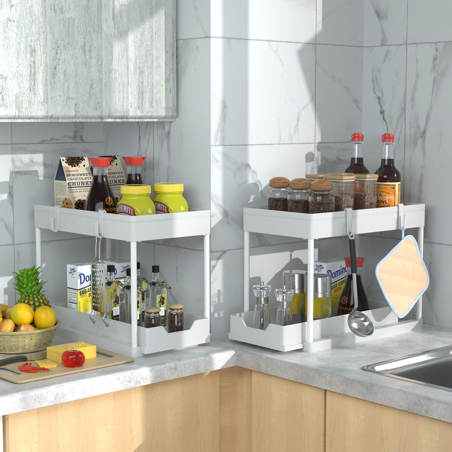 White ABS 2-Tier Sliding Under Sink Organizer Set