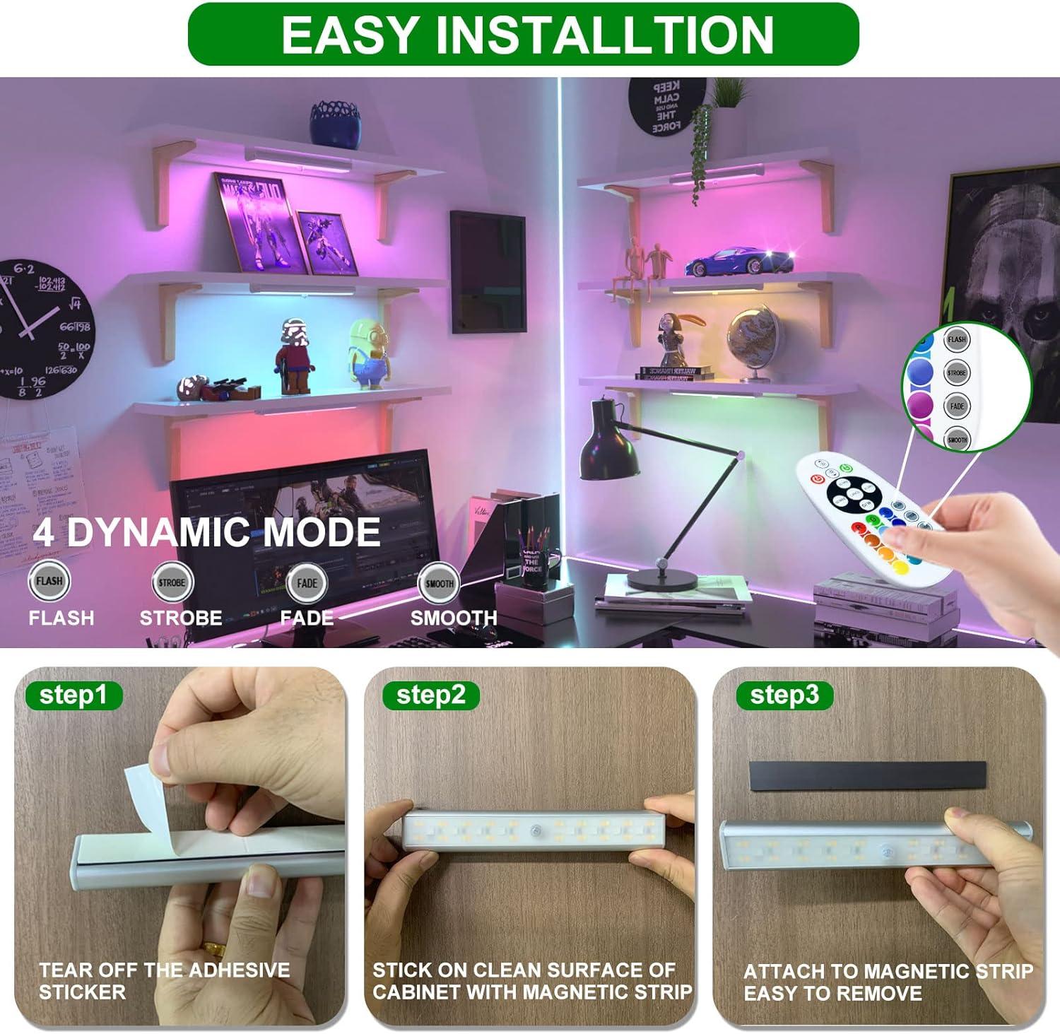 SZOKLED Under Cabinet Lights Wireless, 48-LED Under Cabinet Lighting Rechargeable, Closet Light with Timer & Dimmable, Under Counter Lights for Kitchen Shelf Pantry Desk (4 Packs)