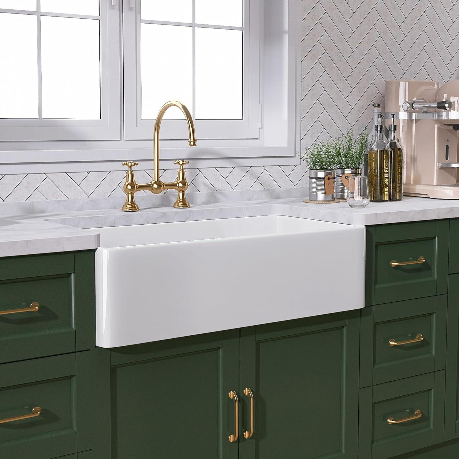 TUKTUK White Farmhouse Sink 36 inch Fireclay Farm Sink Apron Front Single Bowl Kitchen Sinks Deep Large Capacity Porcelain Ceramic Sink Undermount Luxury Bottom Grid & Strainer Drain Included