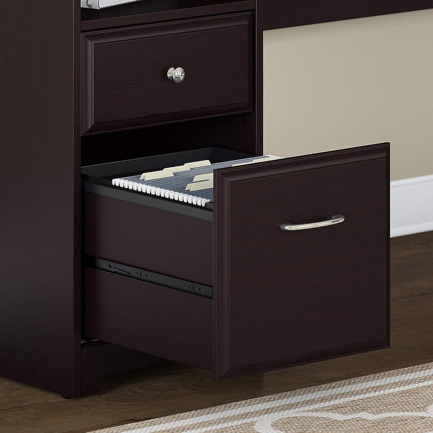 Espresso Oak Adjustable Height L-Shaped Desk with Hutch and Drawers