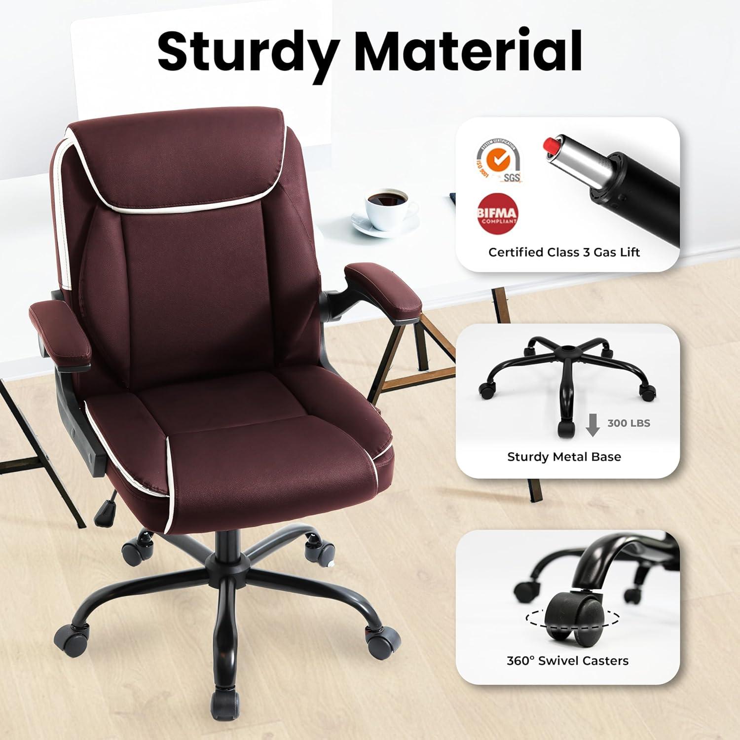 Brown PU Leather Ergonomic Office Chair with Flip-up Arms