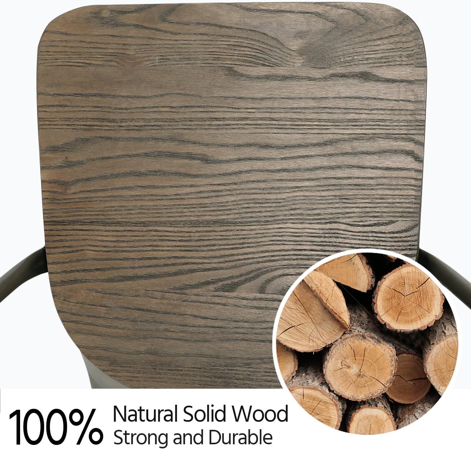 Yaheetech 4 pcs Metal Fir Wood Chairs Stackable Dining Chair Wooden Seat with Backrest Footrests Armless Stool for Home Trattoria Bistro Cafe Shop,Gun Metal