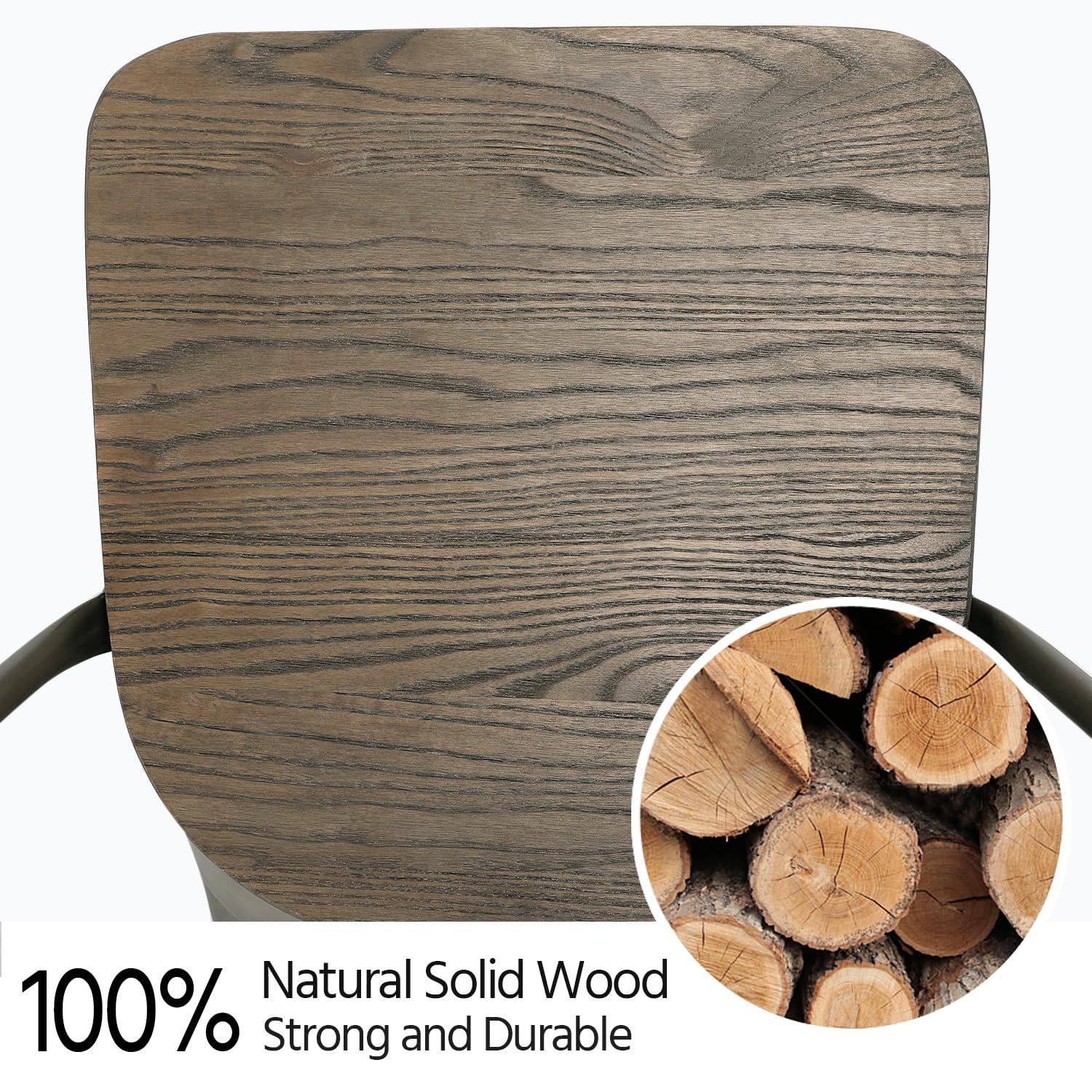 Yaheetech 4 pcs Metal Fir Wood Chairs Stackable Dining Chair Wooden Seat with Backrest Footrests Armless Stool for Home Trattoria Bistro Cafe Shop,Gun Metal