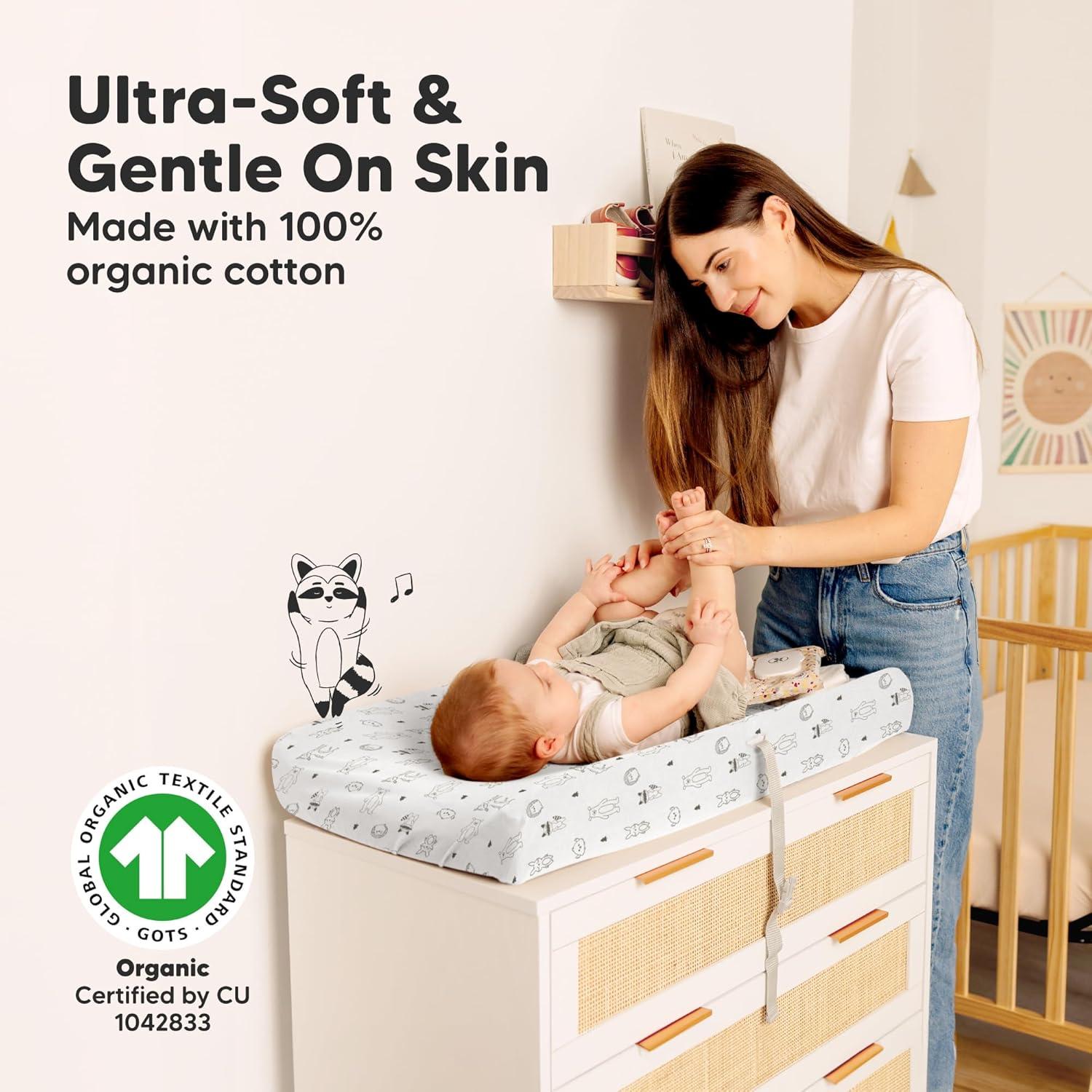 KeaBabies 2pk Soothe Changing Pad Covers for Girl, Boy, Organic Soft Cotton Contoured Diaper Changing Table Pad Covers (Woodland)