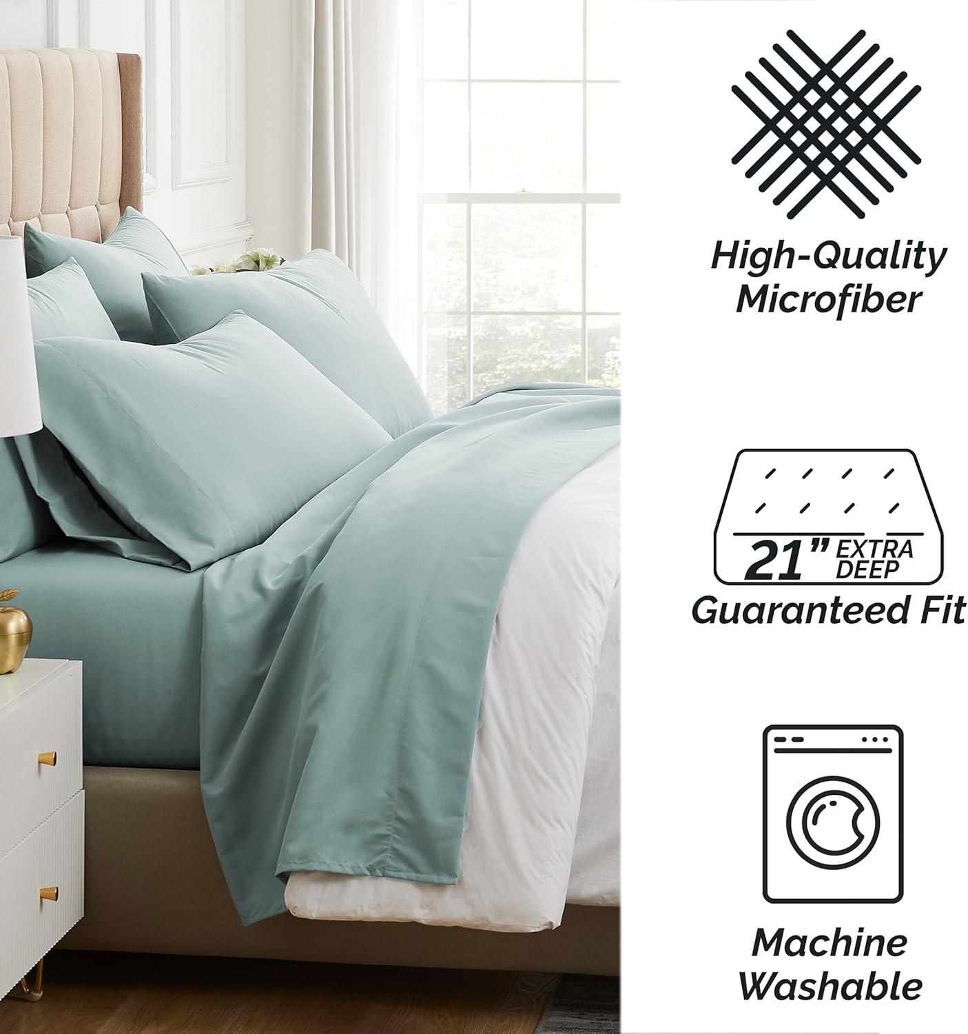 Sky Blue Queen Deep Pocket Microfiber Sheet Set