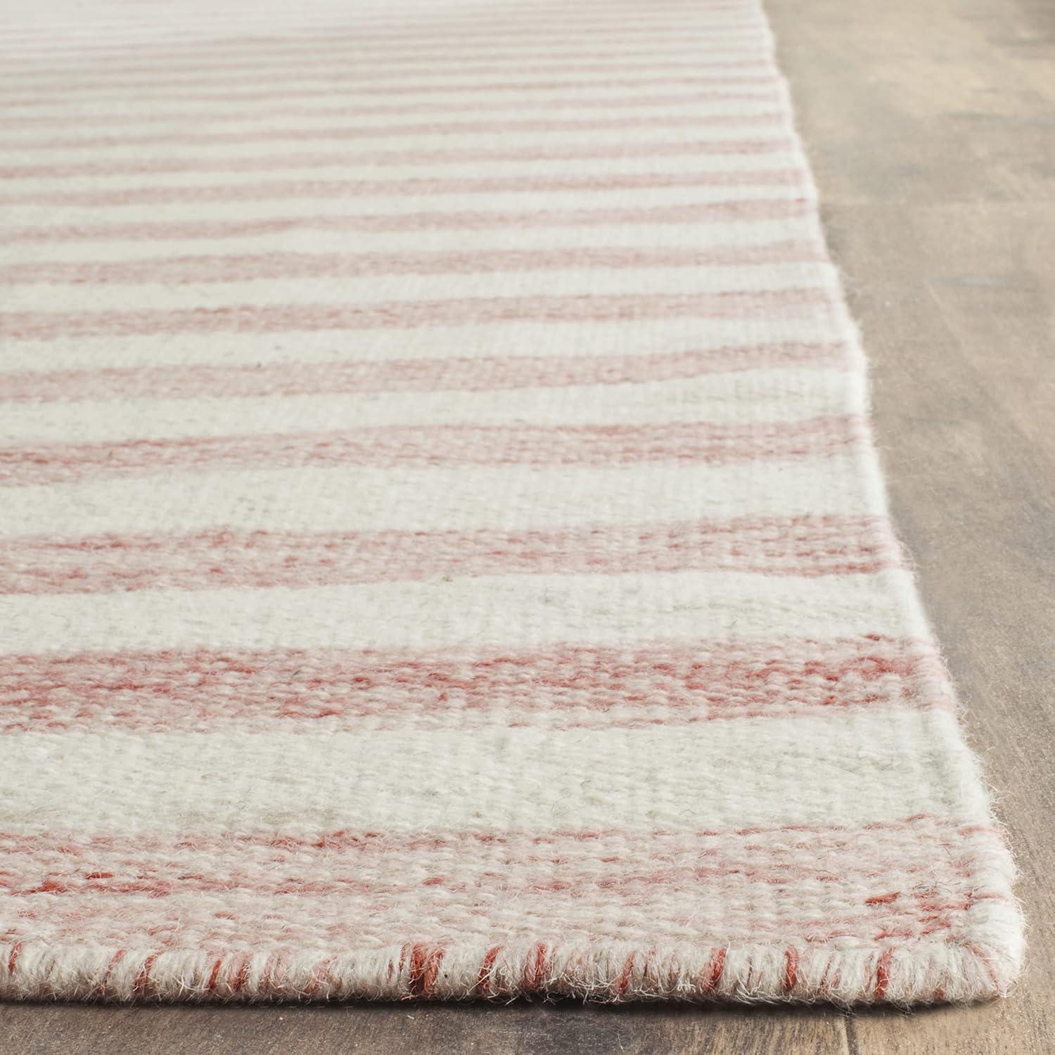 SAFAVIEH Dhurrie Joetta Striped Moroccan Wool Runner Rug, Rust/Ivory, 2'6" x 10'