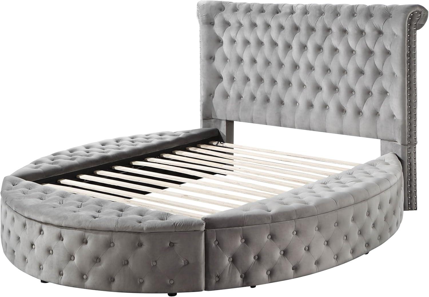 109" Queen Bed Gaiva Bed Gray Velvet - Acme Furniture: Elegant Nailhead, Button-Tufted Design, Wood Composite Frame