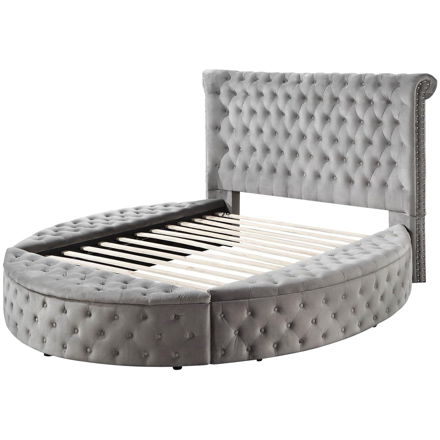 109" Queen Bed Gaiva Bed Gray Velvet - Acme Furniture: Elegant Nailhead, Button-Tufted Design, Wood Composite Frame