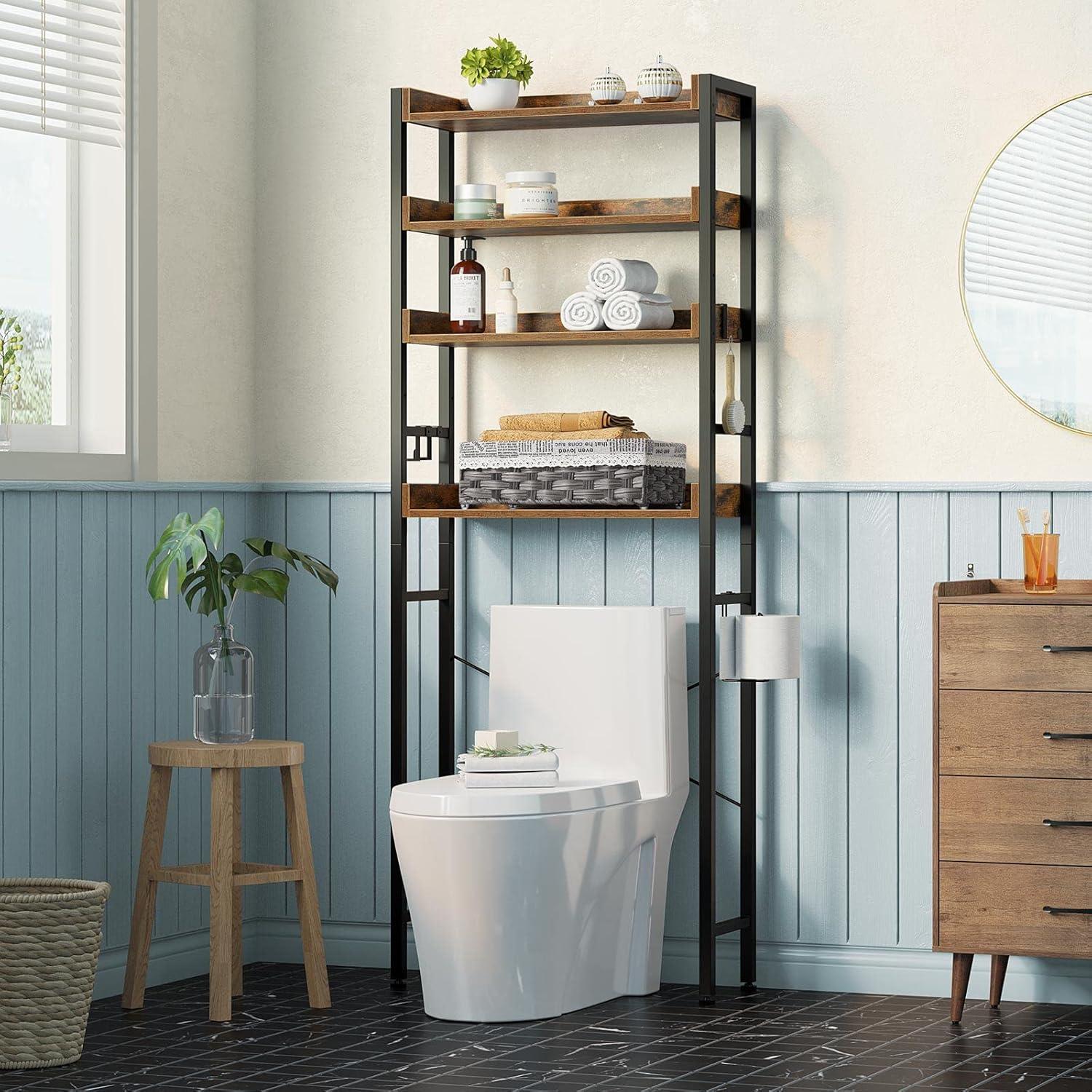 Rustic Brown 4-Tier Adjustable Over-the-Toilet Storage Rack