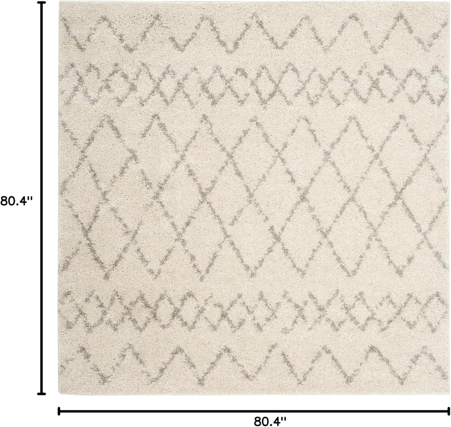 Berber Shag BER165 Power Loomed Indoor Area Rug - Cream/Light Grey - 6'7"x6'7" - Safavieh