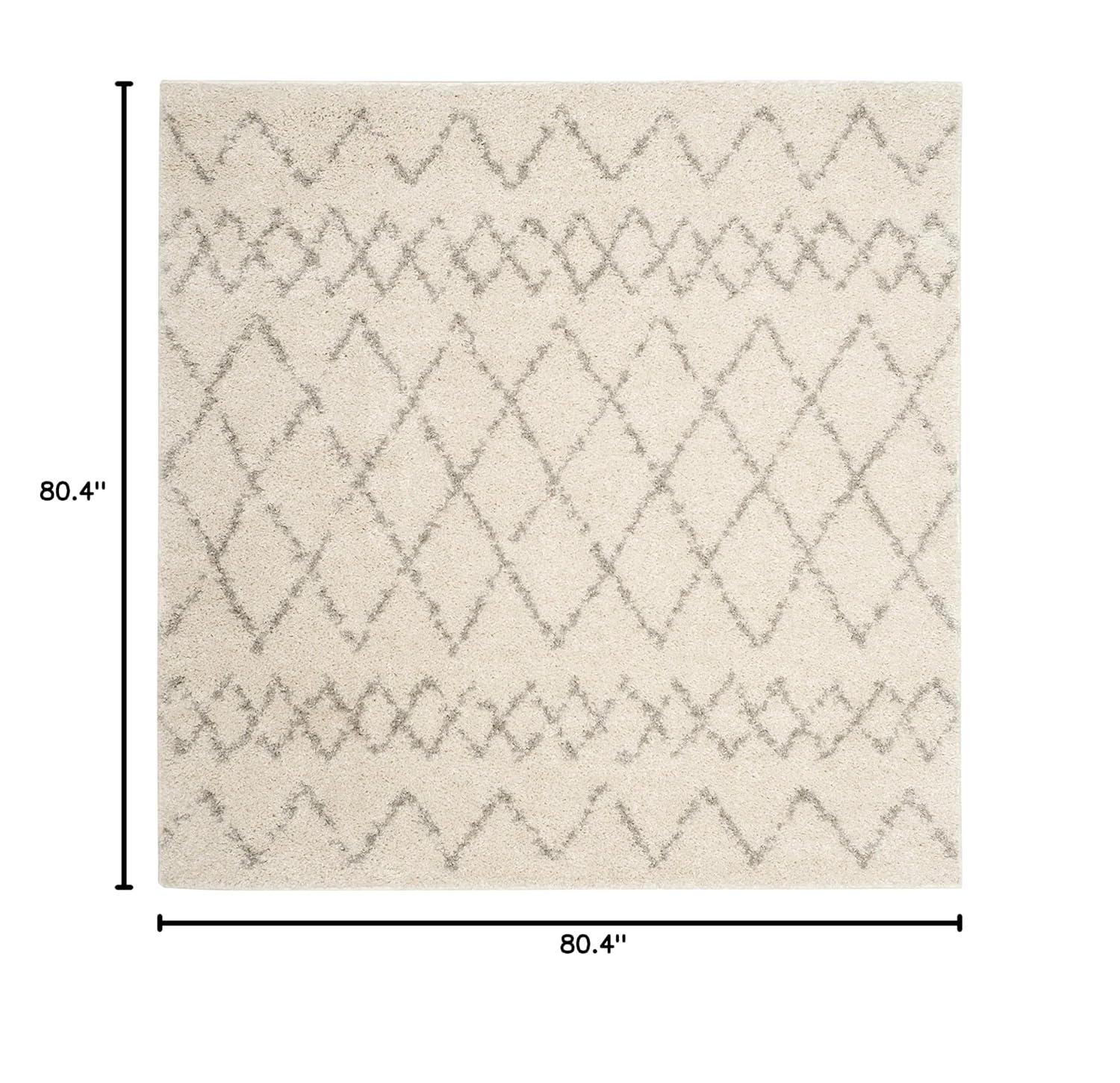 Berber Shag BER165 Power Loomed Indoor Area Rug - Cream/Light Grey - 6'7"x6'7" - Safavieh