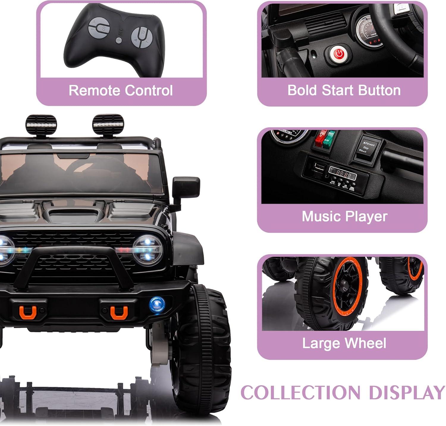 24V Black 2-Seater Electric SUV Ride-On Car with Remote Control