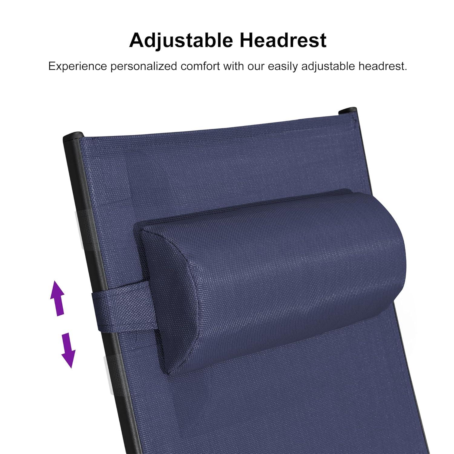 PURPLE LEAF Patio Chaise Lounge Set Outdoor Beach Pool Sunbathing Lawn Lounger Recliner Outside Tanning Chairs with Arm for All Weather Side Table Included Navy Blue