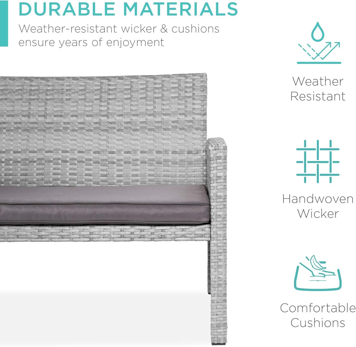 Best Choice Products 4-Piece Outdoor Wicker Patio Conversation Furniture Set w/ Table, Cushions - Gray/Gray