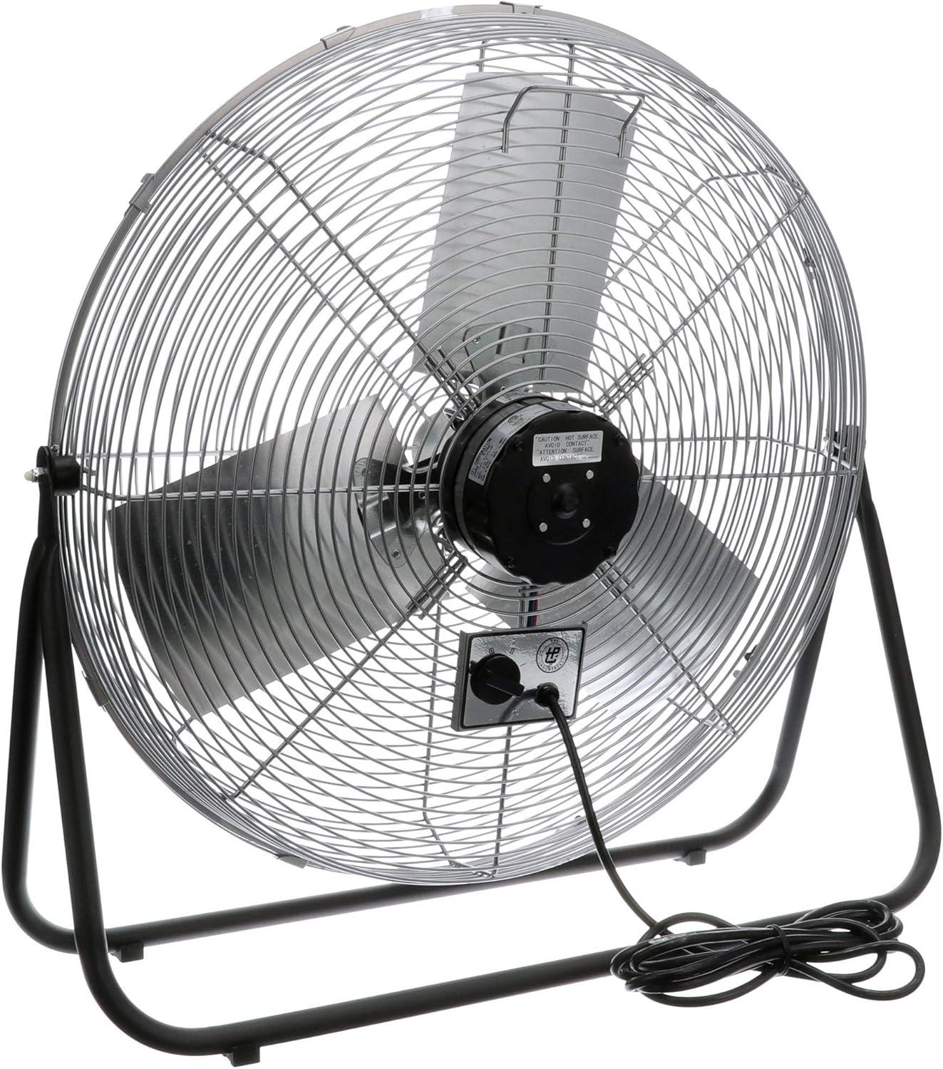 Gray 24-Inch Aluminum Industrial Floor Fan with 3-Speed Dial