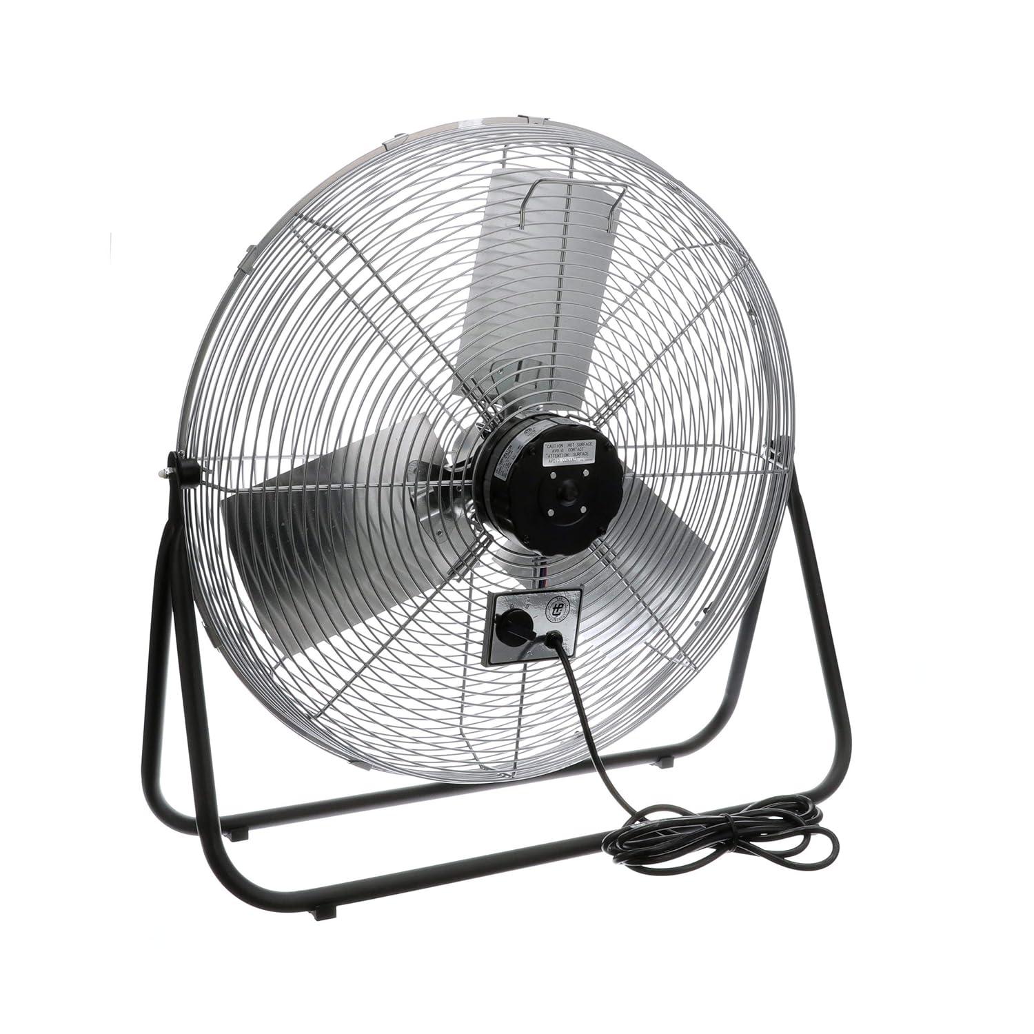 Gray 24-Inch Aluminum Industrial Floor Fan with 3-Speed Dial