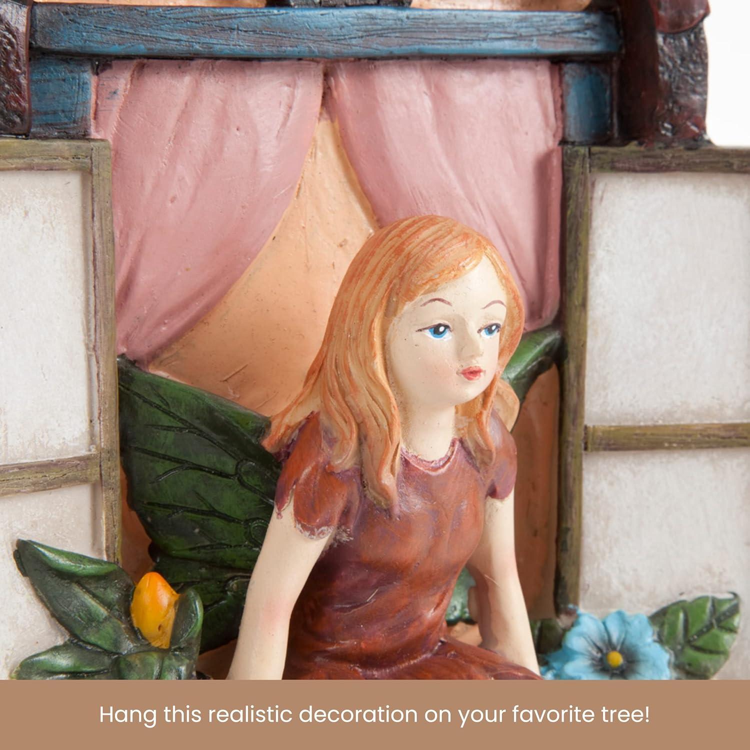 Hand-Painted Polyresin Fairy Tree Hanger with Rope Ladder