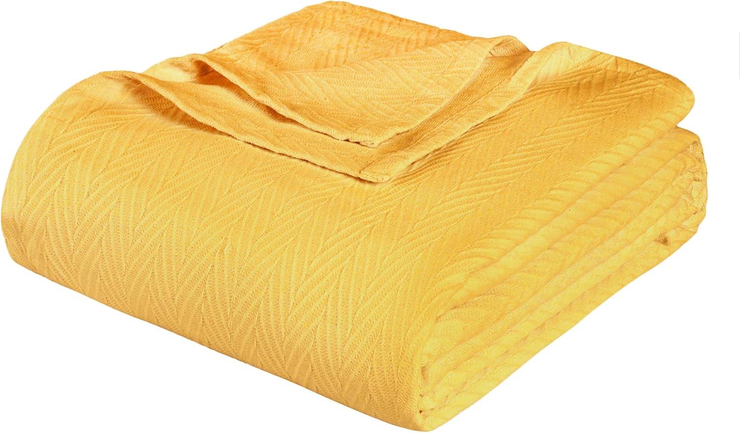 Superior Dobbyweave Knit Cotton Blanket, All Season Breathable Bed Blanket, Twin 66" x 90", Gold