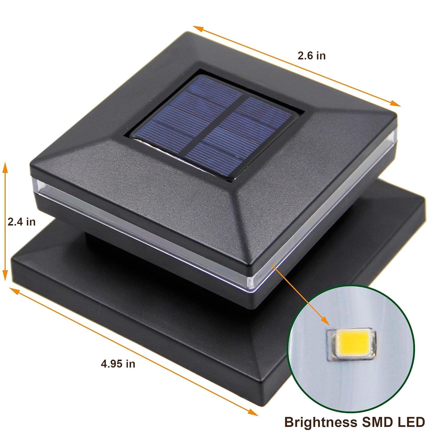 Dynaming 6 Pack Solar Post Cap Lights, Outdoor Decorative Post Solar Lights White Shell Caps Fit 4x4 5x5 6x6 Vinyl/Wooden Posts, Brightness Warm White LED Lighting for Garden Fence Deck Patio