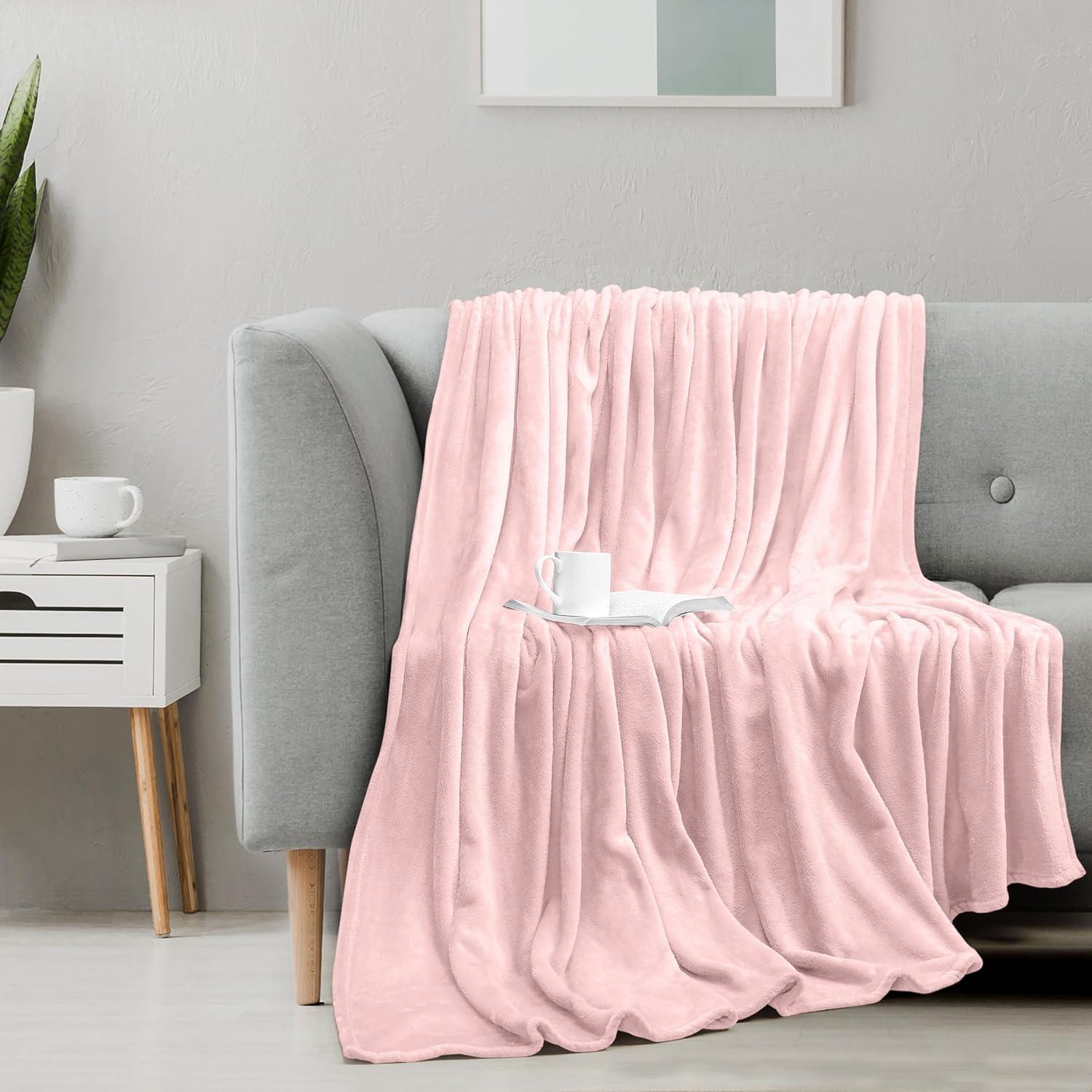 Cozy Comfort Fleece Bed Blankets Queen Size Pink - Soft Lightweight Plush Fuzzy Cozy Blanket, 90X90 inches