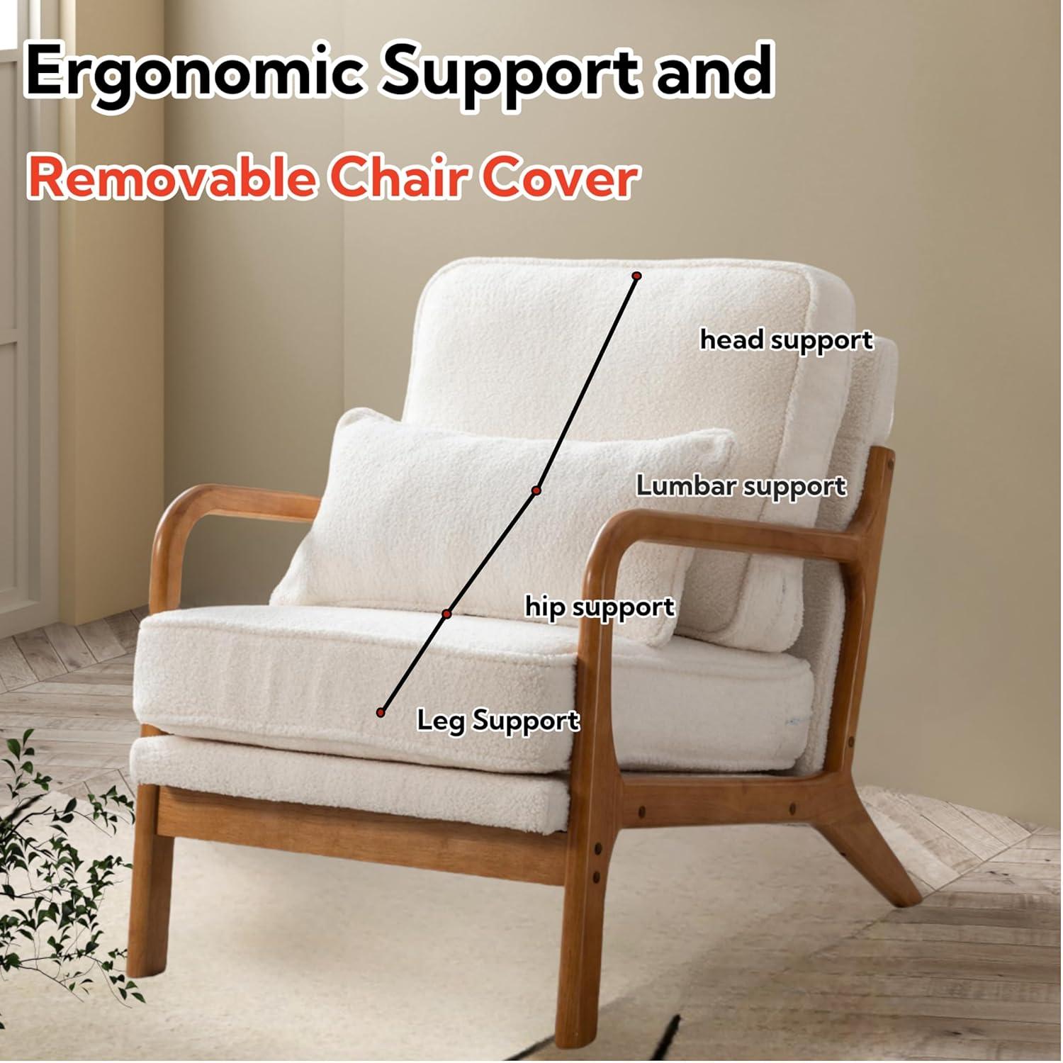YODOLLA  Fabric Accent Chair Mid-Century Modern Upholstered Arm Chair Set of 2 for Living Room in White