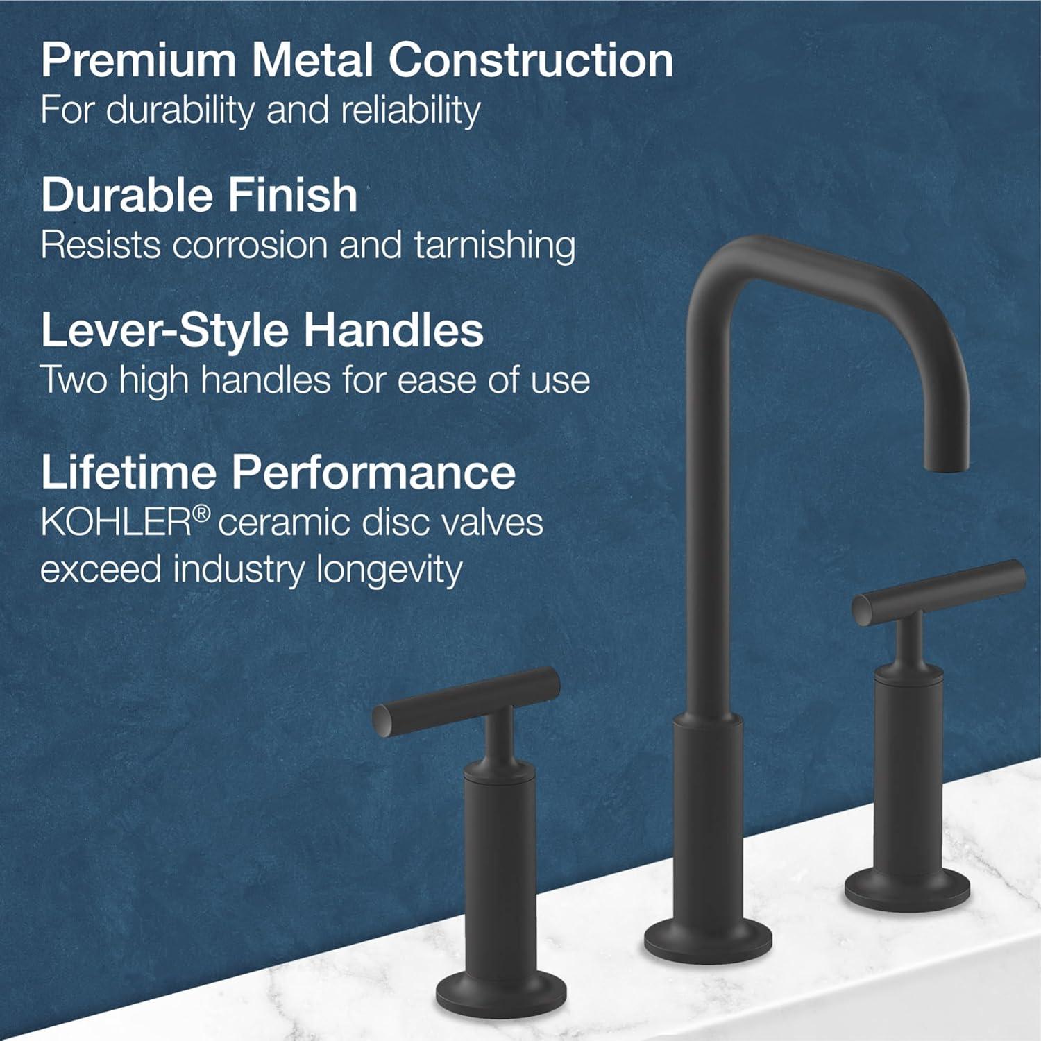 Purist® Widespread Faucet with Drain Assembly Low Lever Handles and Low Gooseneck Spout