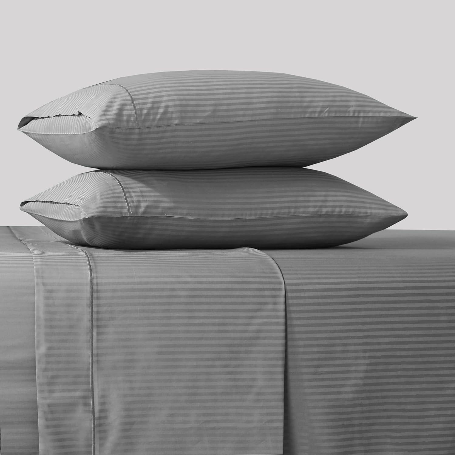 Feather & Stitch NY Luxurious 500 Thread Count Sateen Damask Stripe | 100% Cotton Bedding sheet set | 18" Deep Pocket |