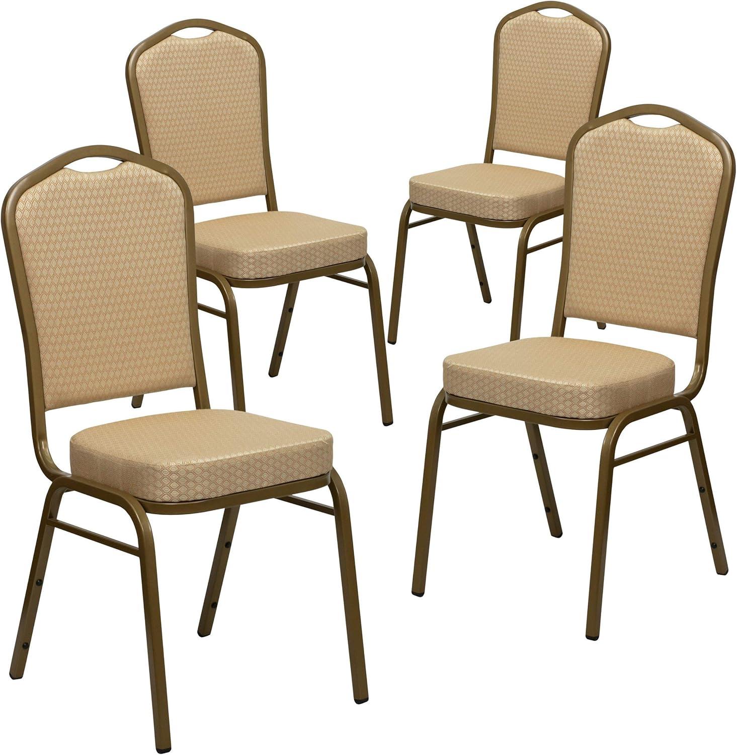 Flash Furniture 4 Pack HERCULES Series Crown Back Stacking Banquet Chair in Burgundy Fabric - Silver Vein Frame