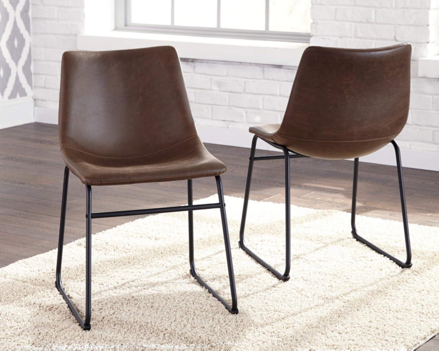 Low Brown Faux Leather Upholstered Metal Side Chair