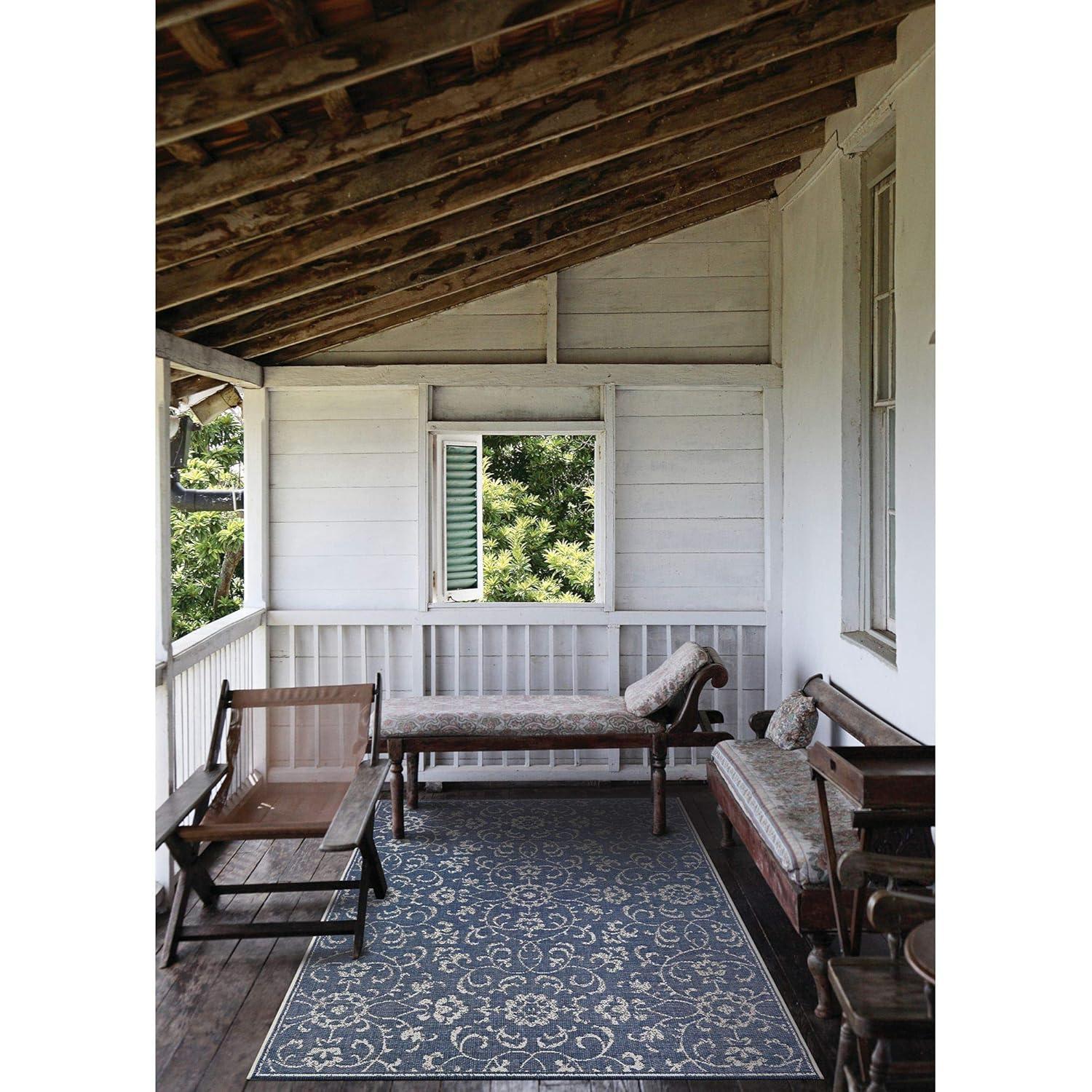 Couristan Monte Carlo Summer Vines Indoor / Outdoor Area Rug, Navy-Ivory, 2'3" x 11'9" Runner