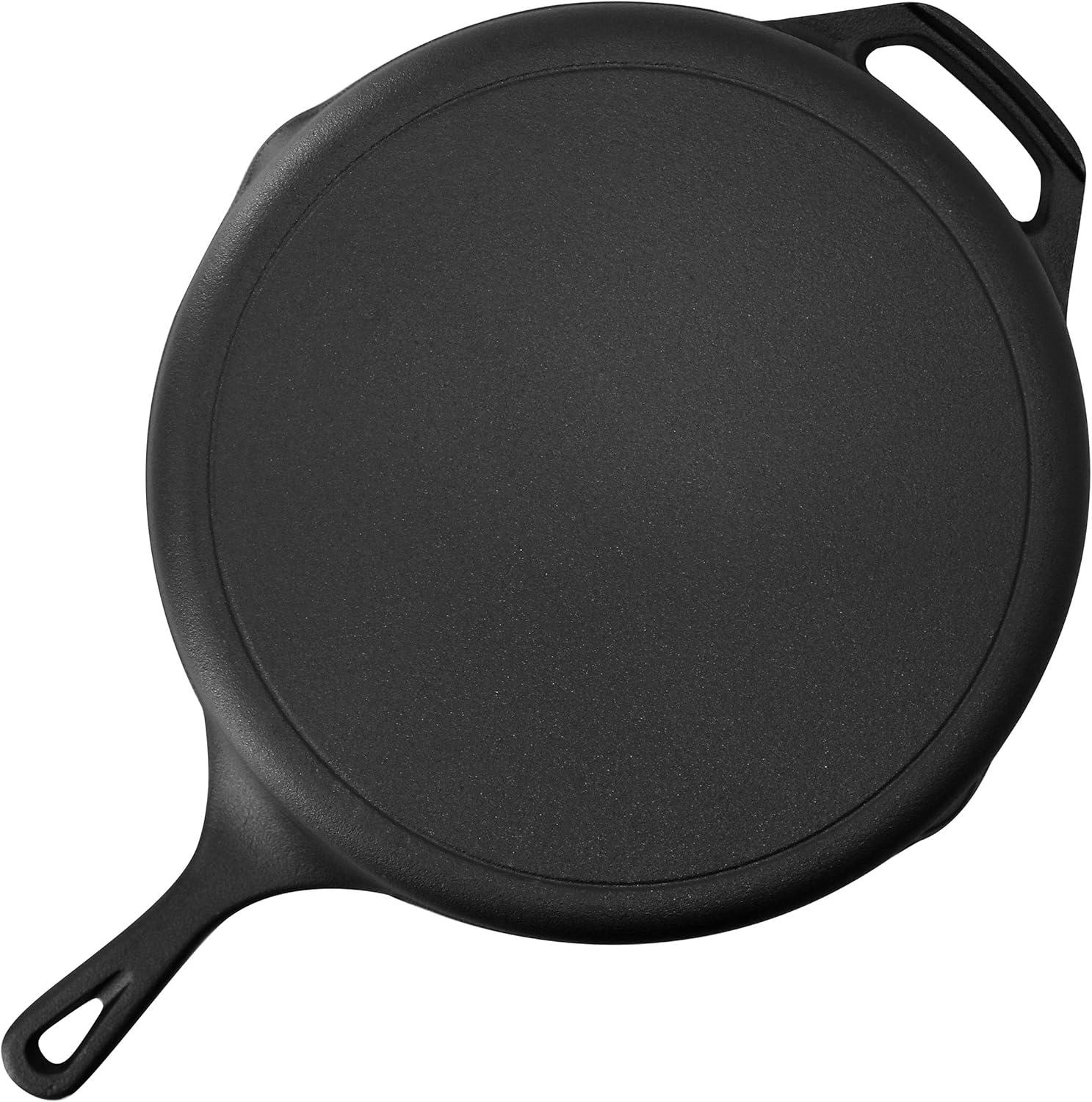 MegaChef 12 Inch Pre-Seasoned Cast Iron Skillet with Tempered Glass Lid