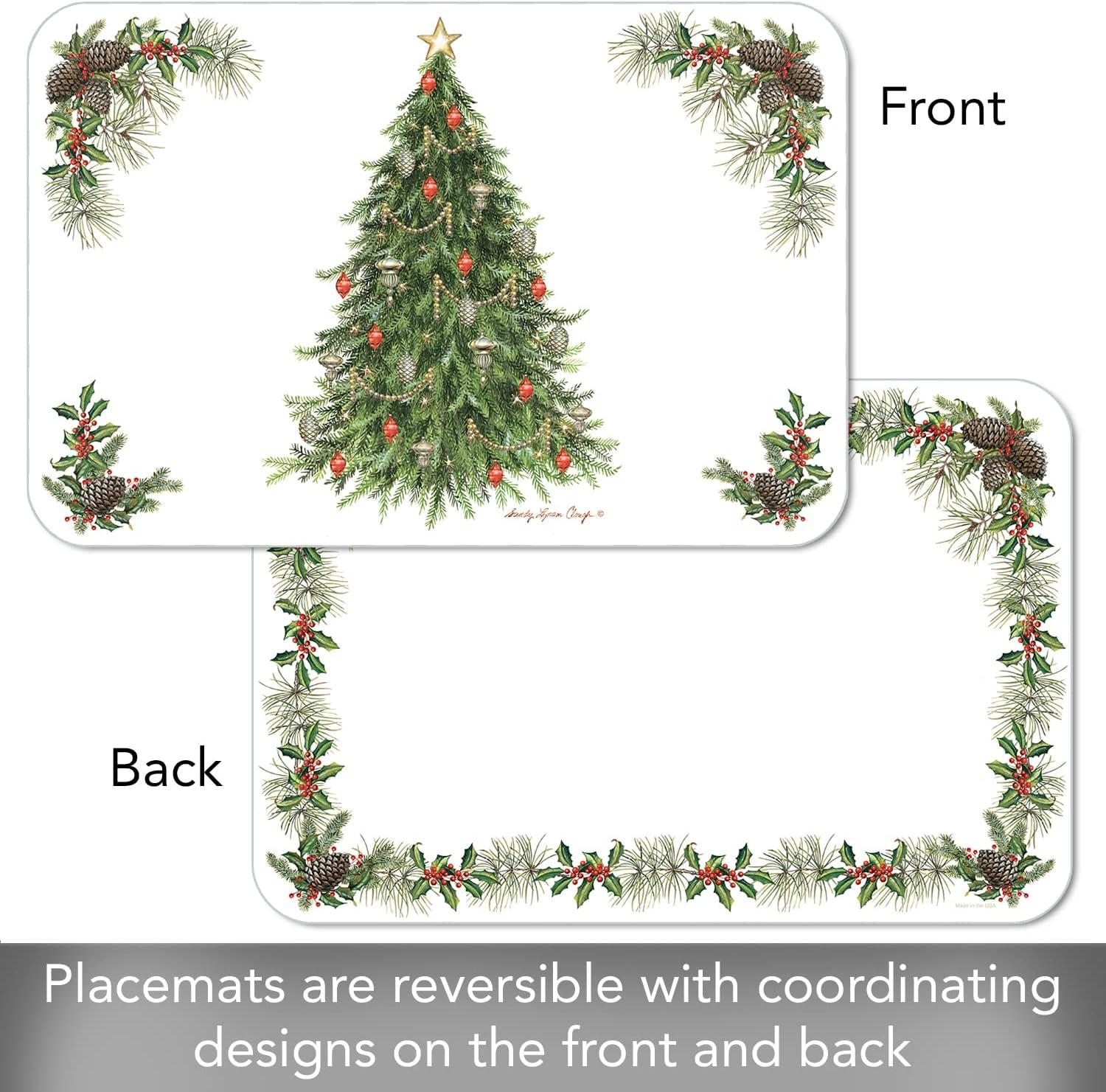 CounterArt "Vintage Christmas Tree" Reversible Easy Care Flexible Plastic Placemat, 4 Pack