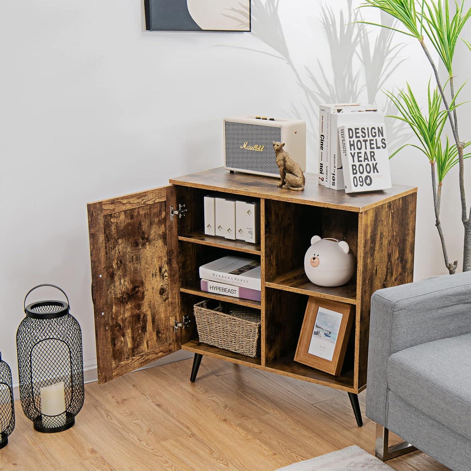 YYAo Buffet Sideboard, Cupboard Buffet Console Kitchen Sideboard,Mid-century Storage Cabinet with Single Door and Adjustable Shelves-Rustic Brown