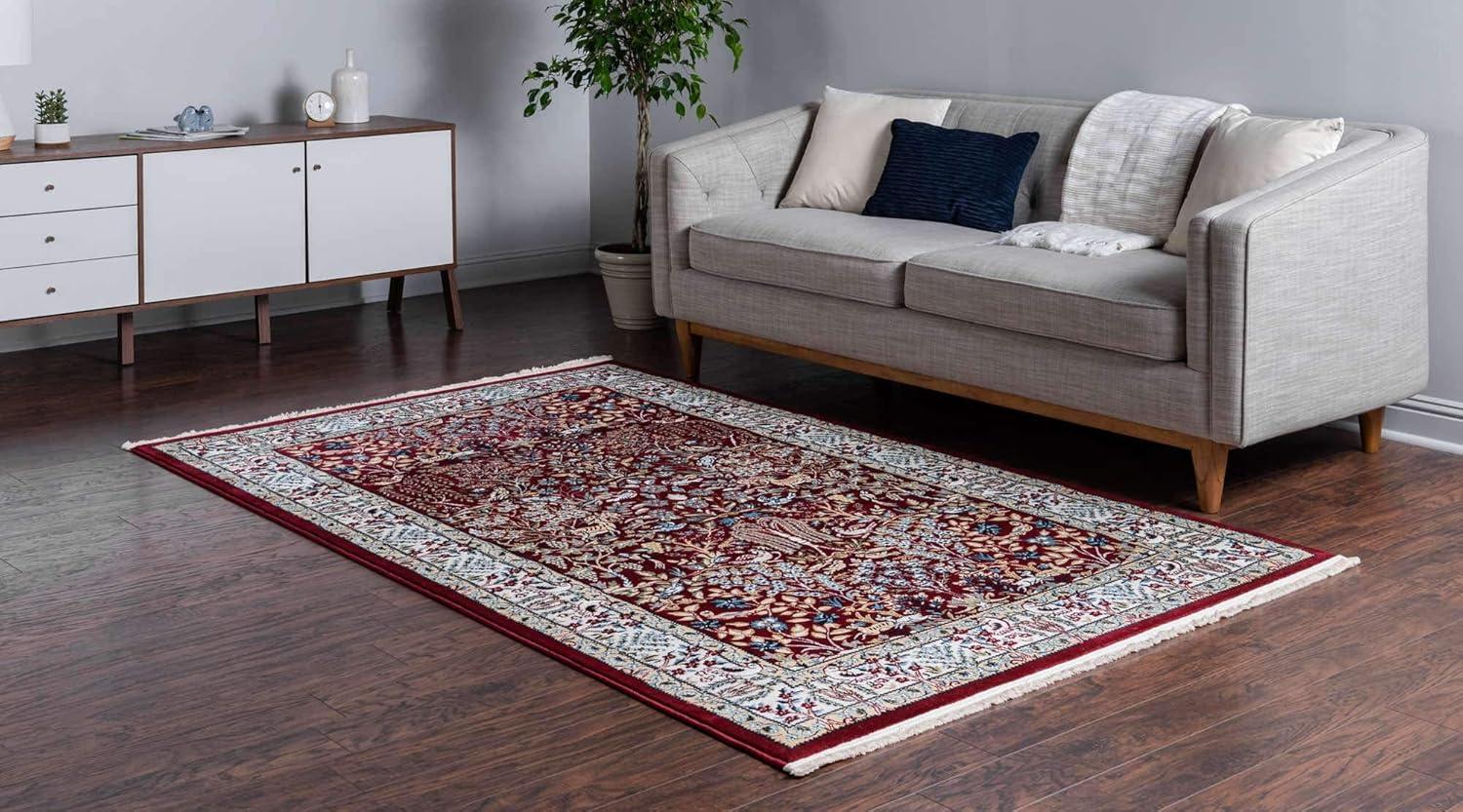 Burgundy and Beige Rectangular Synthetic Area Rug