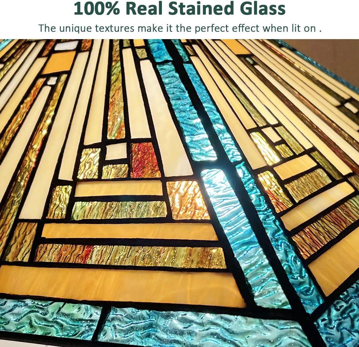 Tiffany Pendant Lights Fixtures 16 inch Green Mission Stained Glass Hanging Lamp 2 Lights Large Antique Style Ceiling Pendant Lighting for Kitchen Island Dining Room Bedroom