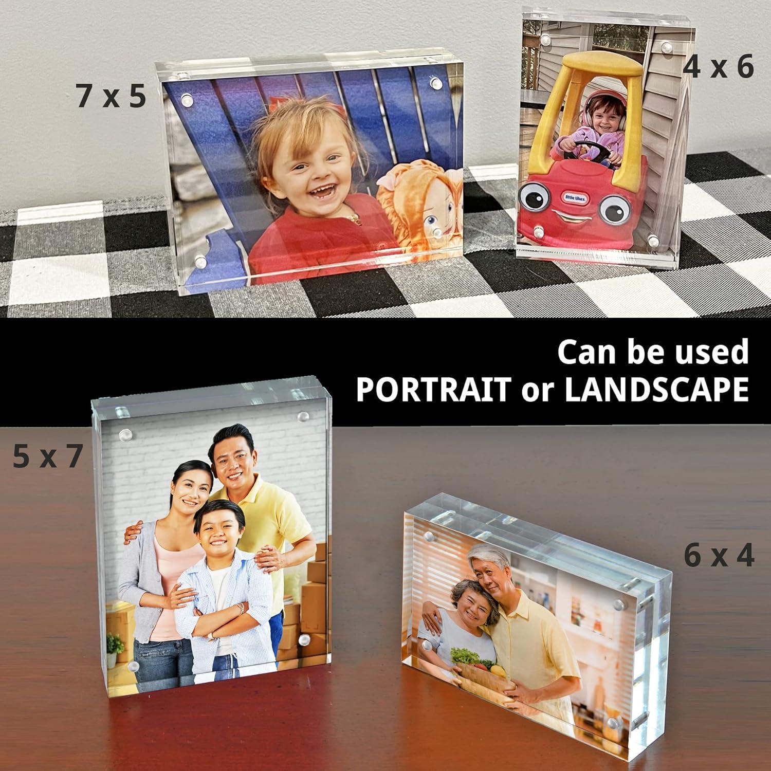 Azar Displays Clear Acrylic Magnetic Photo Block Frame Set with 4x6 and 5x7 size Frames