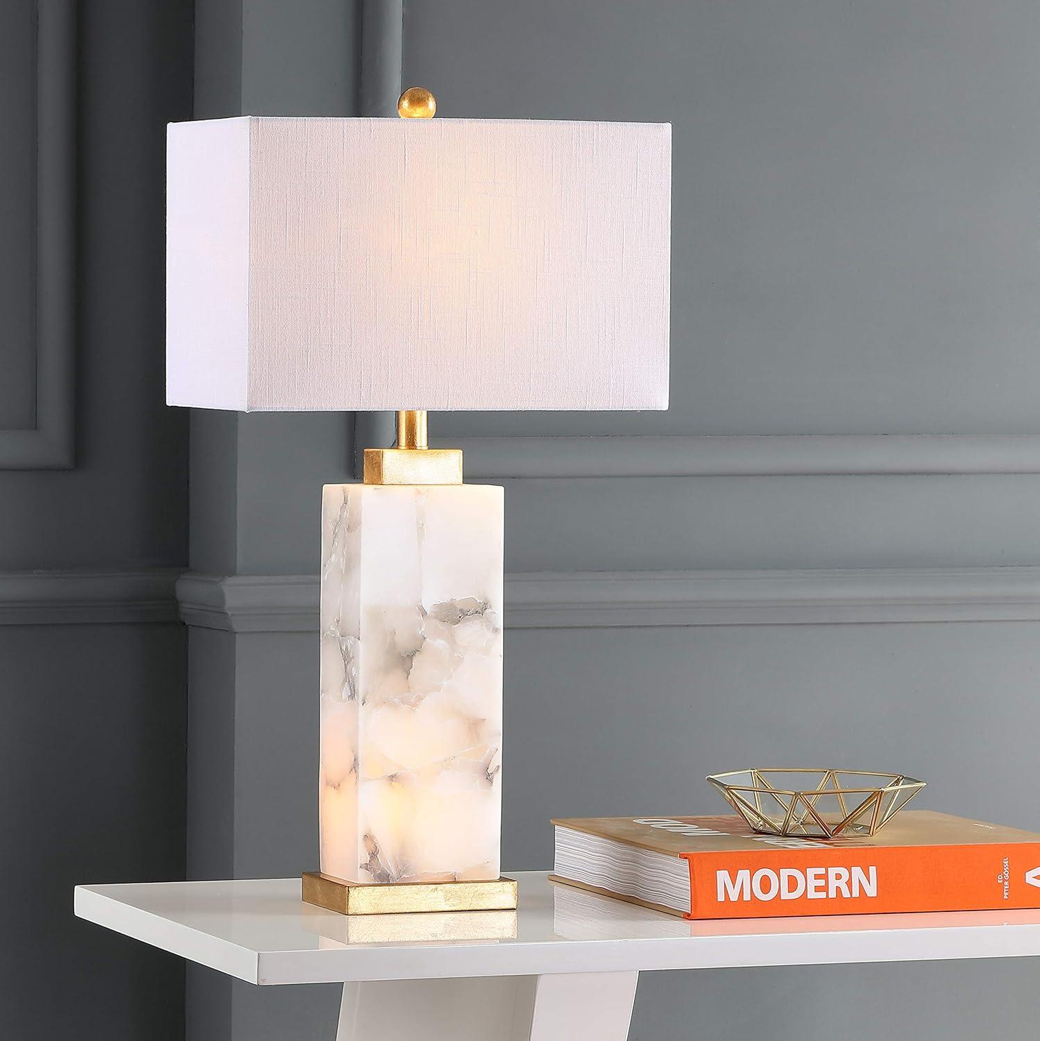 Elizabeth 27.5" White Alabaster and Gold Leaf Table Lamp