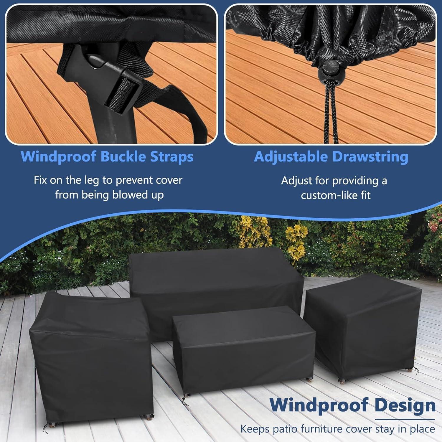 Outdoor Patio Furniture Covers 4-Piece Set Furniture Cover Waterproof Large - Black
