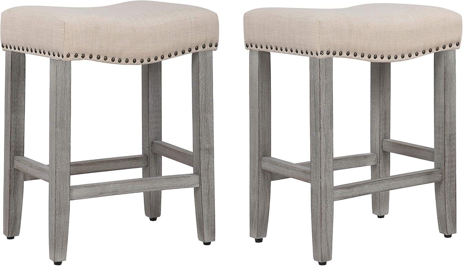 Polytrends Jameson Upholstered Polyester Gray 24 Inch Counter Stool (Set Of 2) Antique Gray/Beige Metal Foam Upholstered Foam Cabin & Lodge
