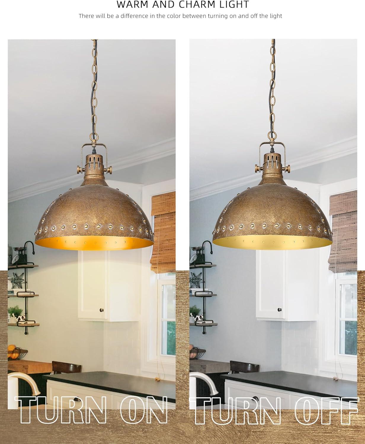 Farmhouse Pendant Light Fixtures, HWH Barn Hanging Lighting for Kitchen Island 12'' with Height Adjustable Chain, Antique Brass Kitchen Island Lighting with Metal Dome Shade, 5HZG103H RG