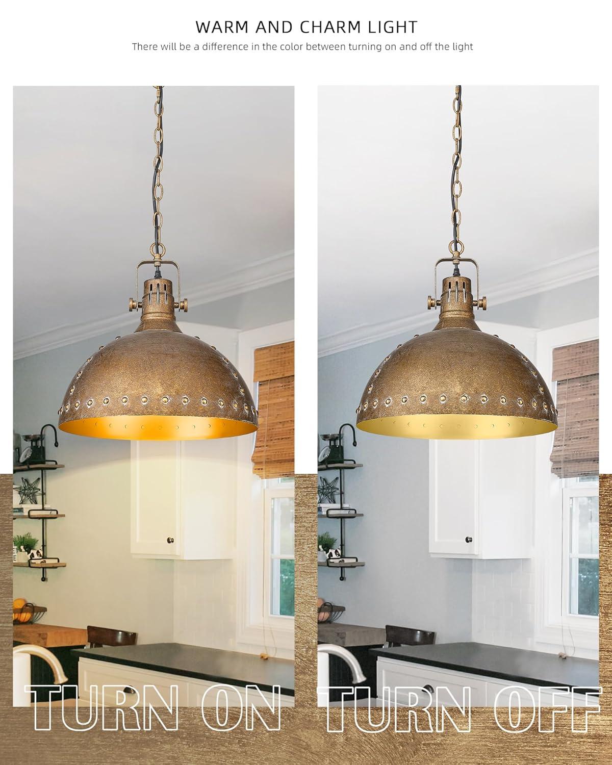 Farmhouse Pendant Light Fixtures, HWH Barn Hanging Lighting for Kitchen Island 12'' with Height Adjustable Chain, Antique Brass Kitchen Island Lighting with Metal Dome Shade, 5HZG103H RG
