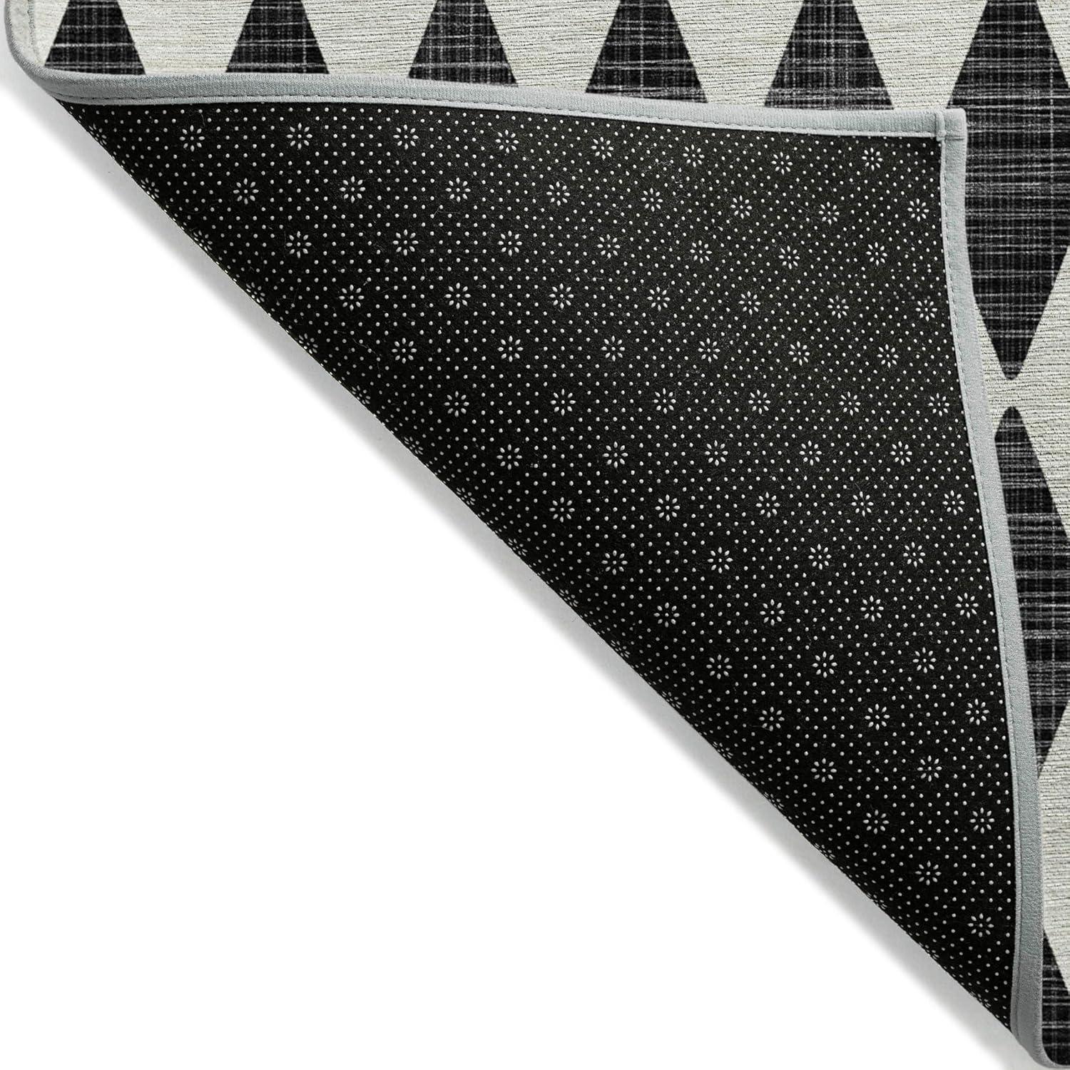 Black and White Synthetic Flat Woven Reversible Runner Rug