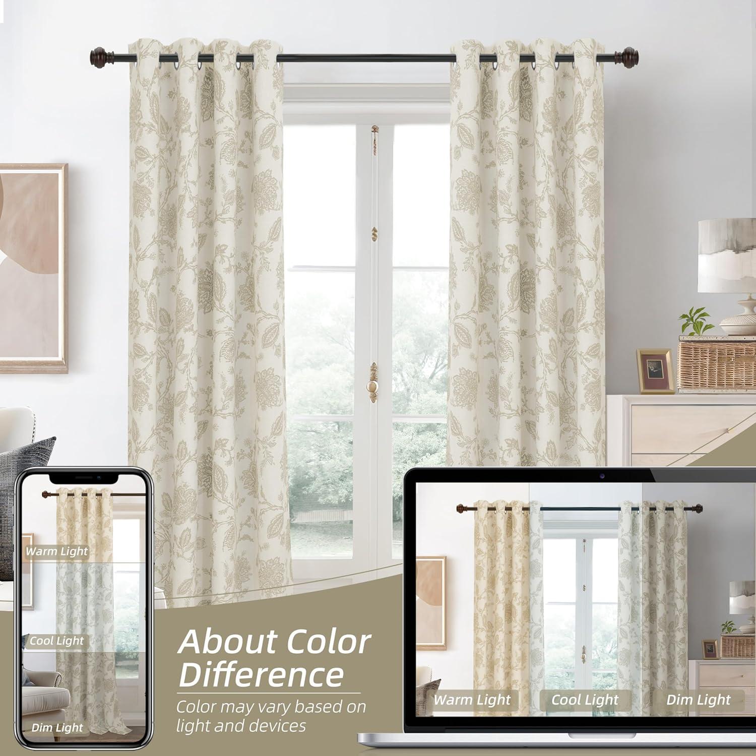 DriftAway Freda Jacobean Floral Linen Blend Lined Thermal Insulated Room Darkening Blackout Grommet Window Curtains 2 Layers 2 Panels Each 52 Inch by 63 Inch Taupe Beige