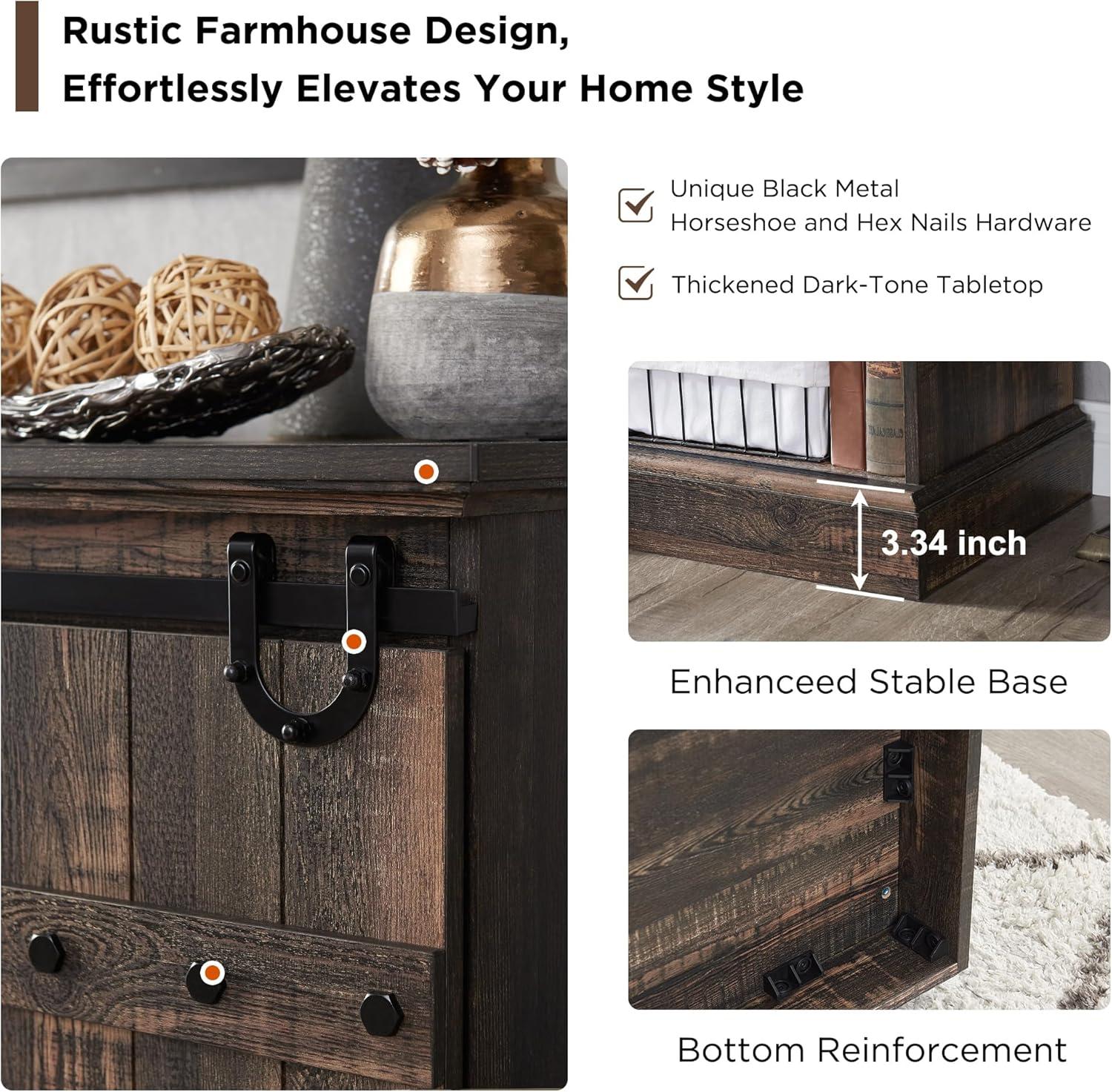 OKD 75" Wide Farmhouse Barn Door TV Stand for TVs up to 85", Entertainment Center with Wood Barn Door Storage Console, Dark Rustic Oak